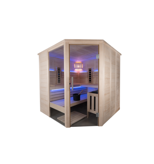 Harvia Alaska Hoek Infra+ | Massief sauna infrarood sparrenhout binnensauna kit | 206 x 206 x 204 cm (B/D/H)