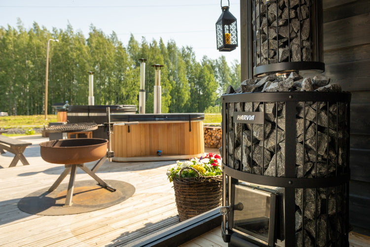 Harvia Legend 240 | Saunaofen Holz Komplettset inkl. Schornsteinset nach Wahl + BimSchV Stufe 2 + 200 kg Harvia Saunasteine 10-15 cm | 21 kW