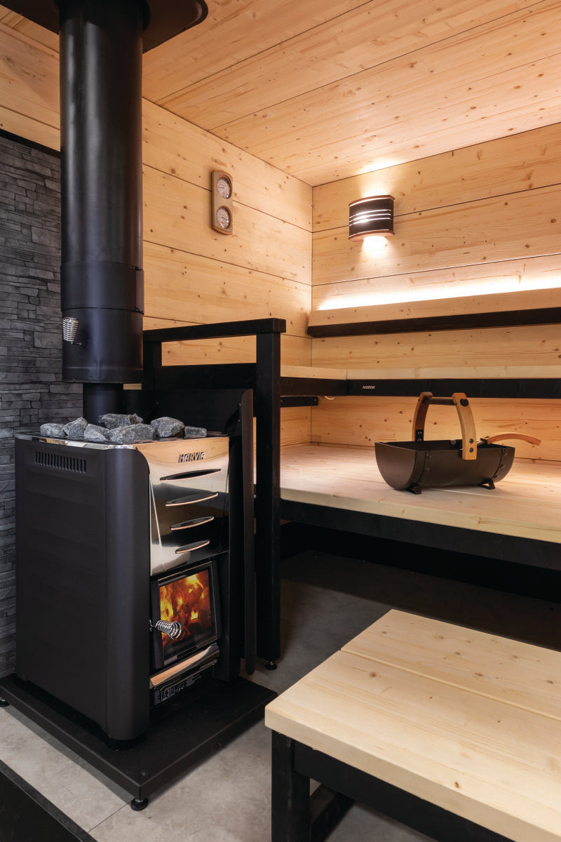 Harvia 20 Pro | Saunakachel hout complete set met BimSchV niveau 2 - inclusief schoorsteenset naar keuze &amp; 40 kg saunastenen | 14,3 kW 