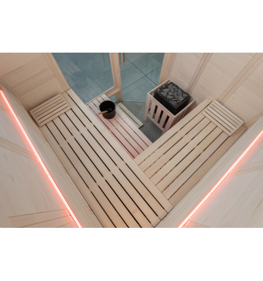 Harvia Alaska Corner | Massivsauna Fichtenholz Innensauna Bausatz | 206 x 206 x 204 cm (B/T/H)