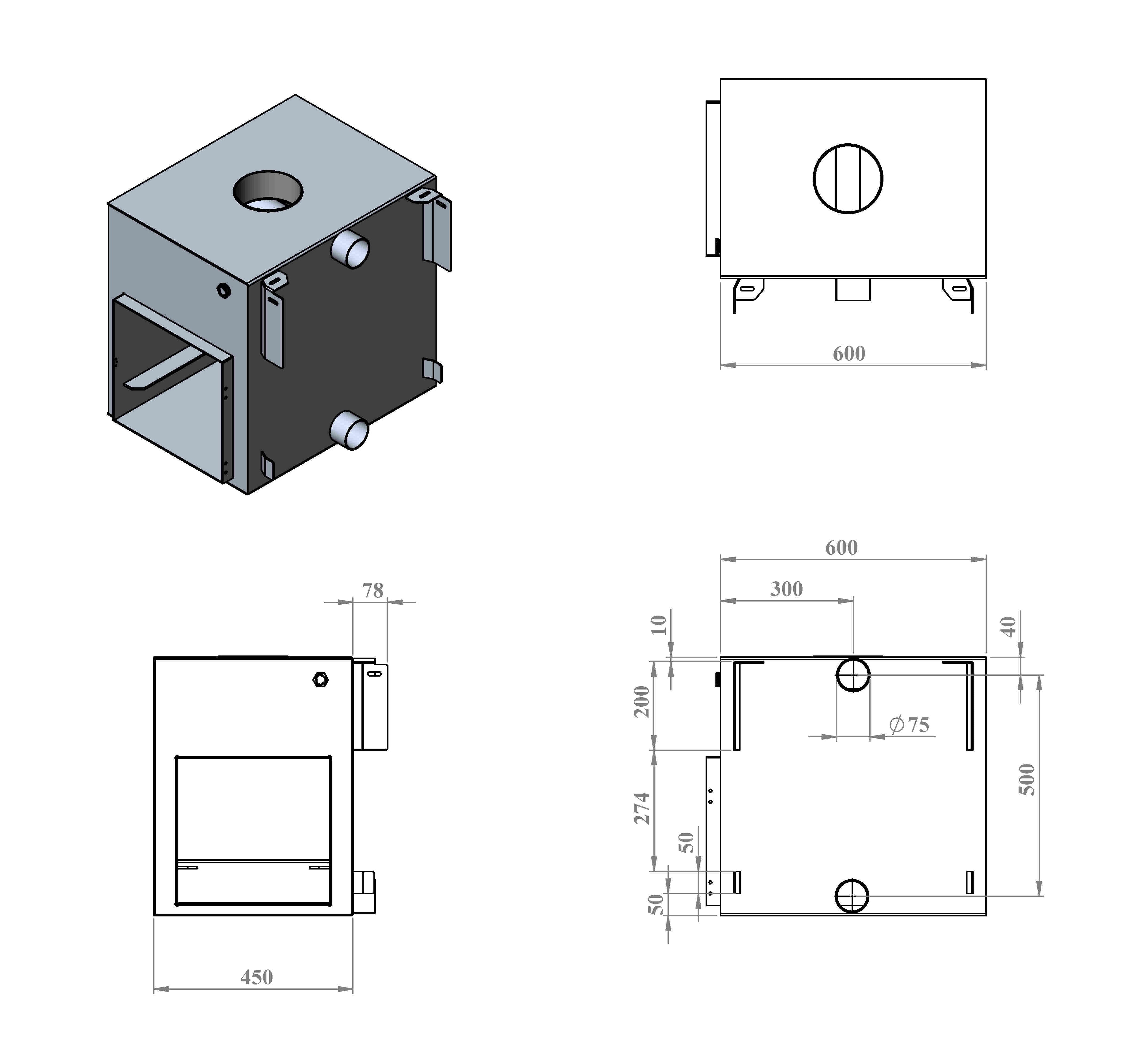 Kirami Cube | Marinealuminium | Holzofen Außen für Hot Tub | 35 kW für Schornsteinanschluss Ø150 mm