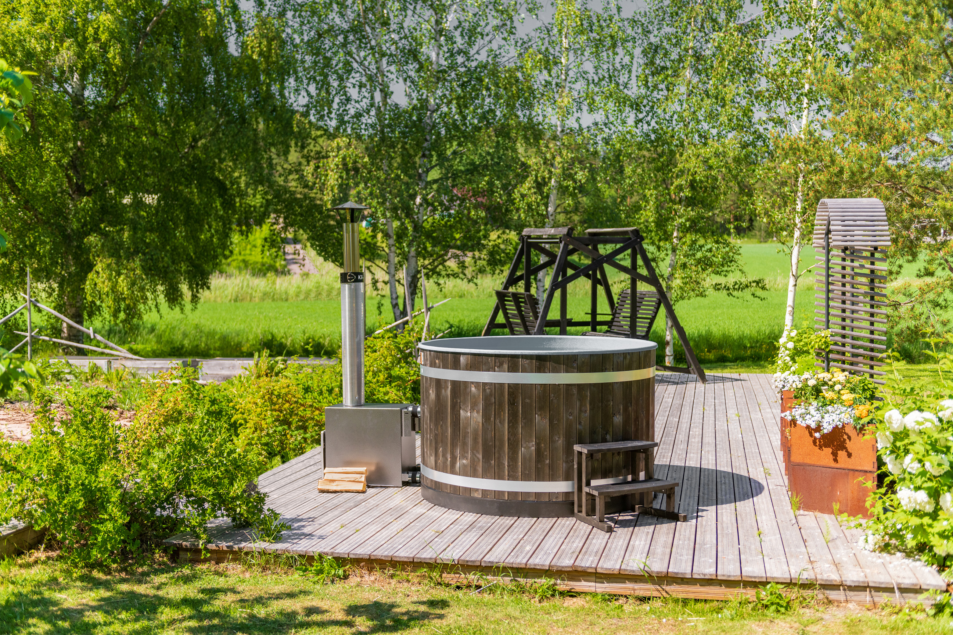 Kirami Breezy M | Hot Tub mit Holzofen | Ø 170 cm | für 4-6 Personen