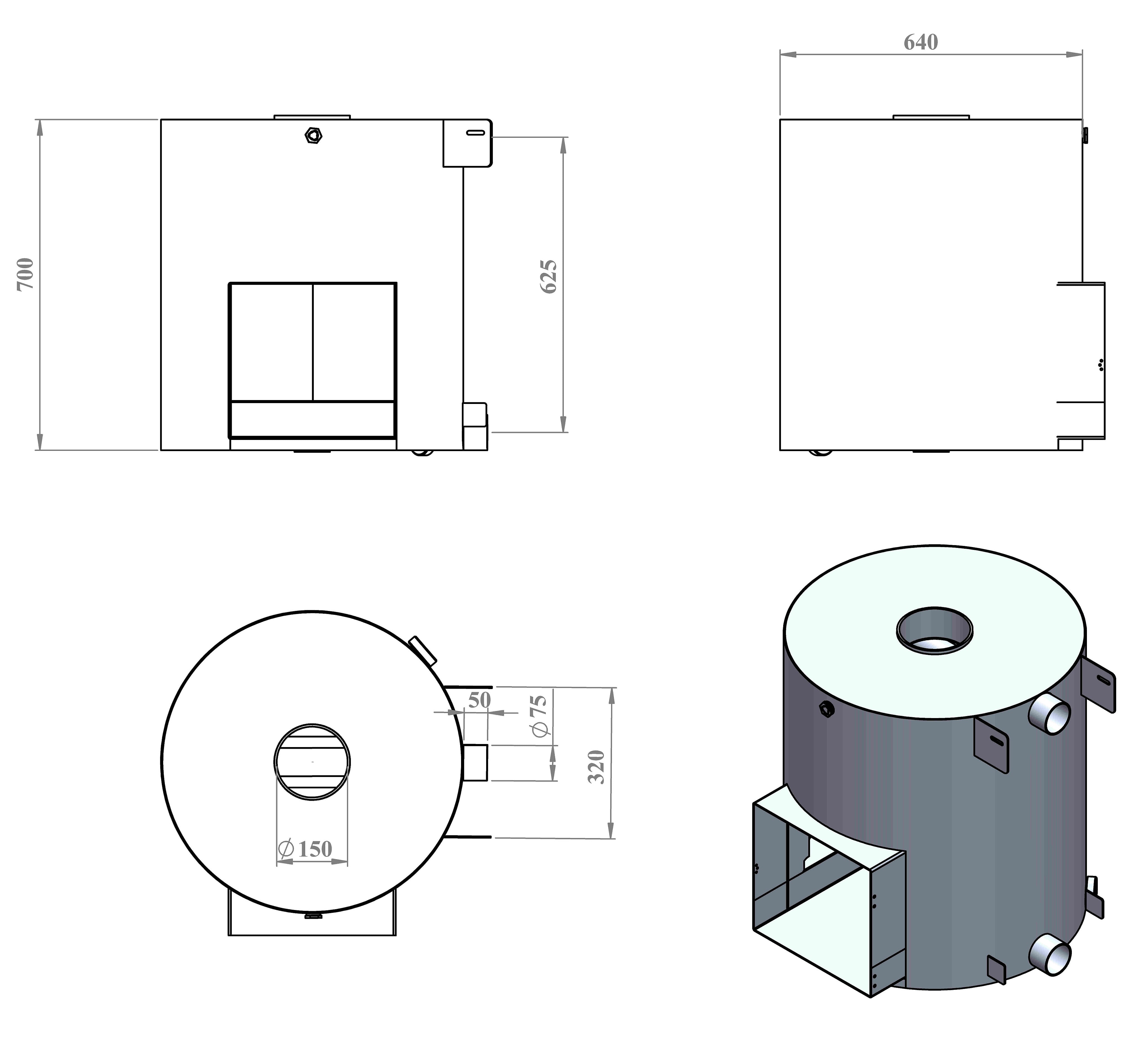 Kirami Tube | Marinealuminium | Holzofen Außen für Hot Tub | 42 kW