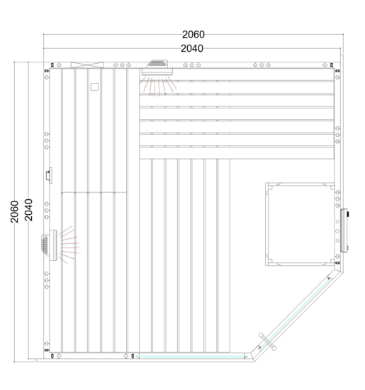 Harvia Alaska Hoek Infra+ | Massief sauna infrarood sparrenhout binnensauna kit | 206 x 206 x 204 cm (B/D/H)