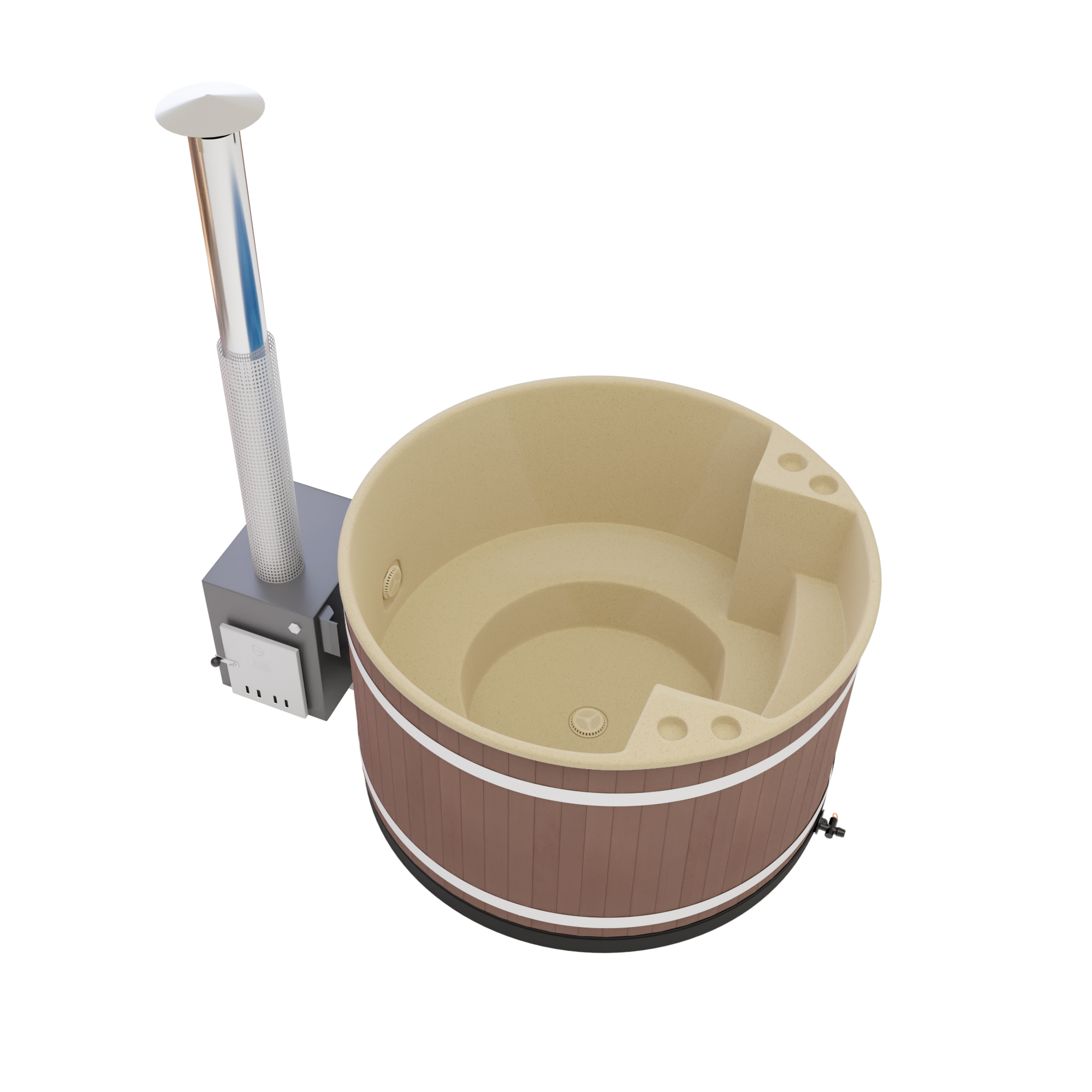 Kirami Comfort Family M | Hot Tub mit kompakten Macu Holzofen | Verschiedene Farben | Ø 170 cm | für 3-5 Personen