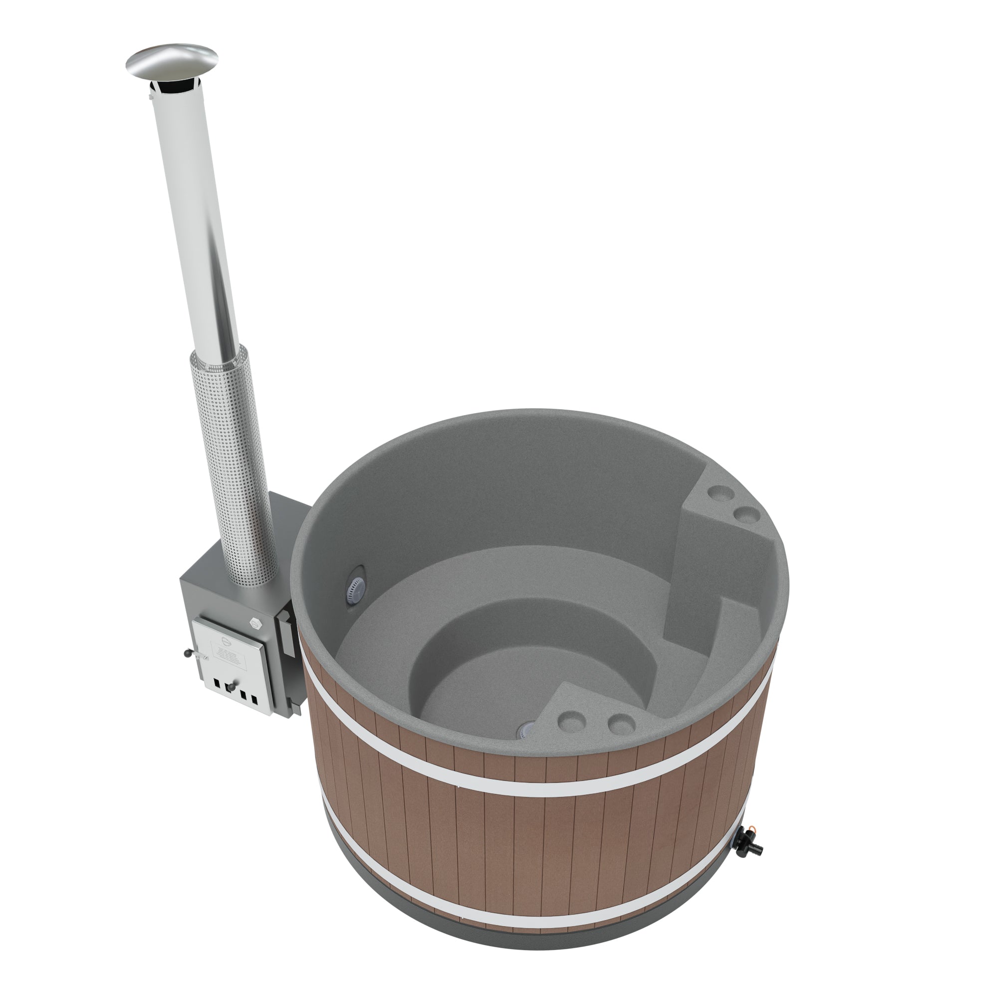 Kirami Comfort Family M | Hot Tub mit kompakten Macu Holzofen | Verschiedene Farben | Ø 170 cm | für 3-5 Personen