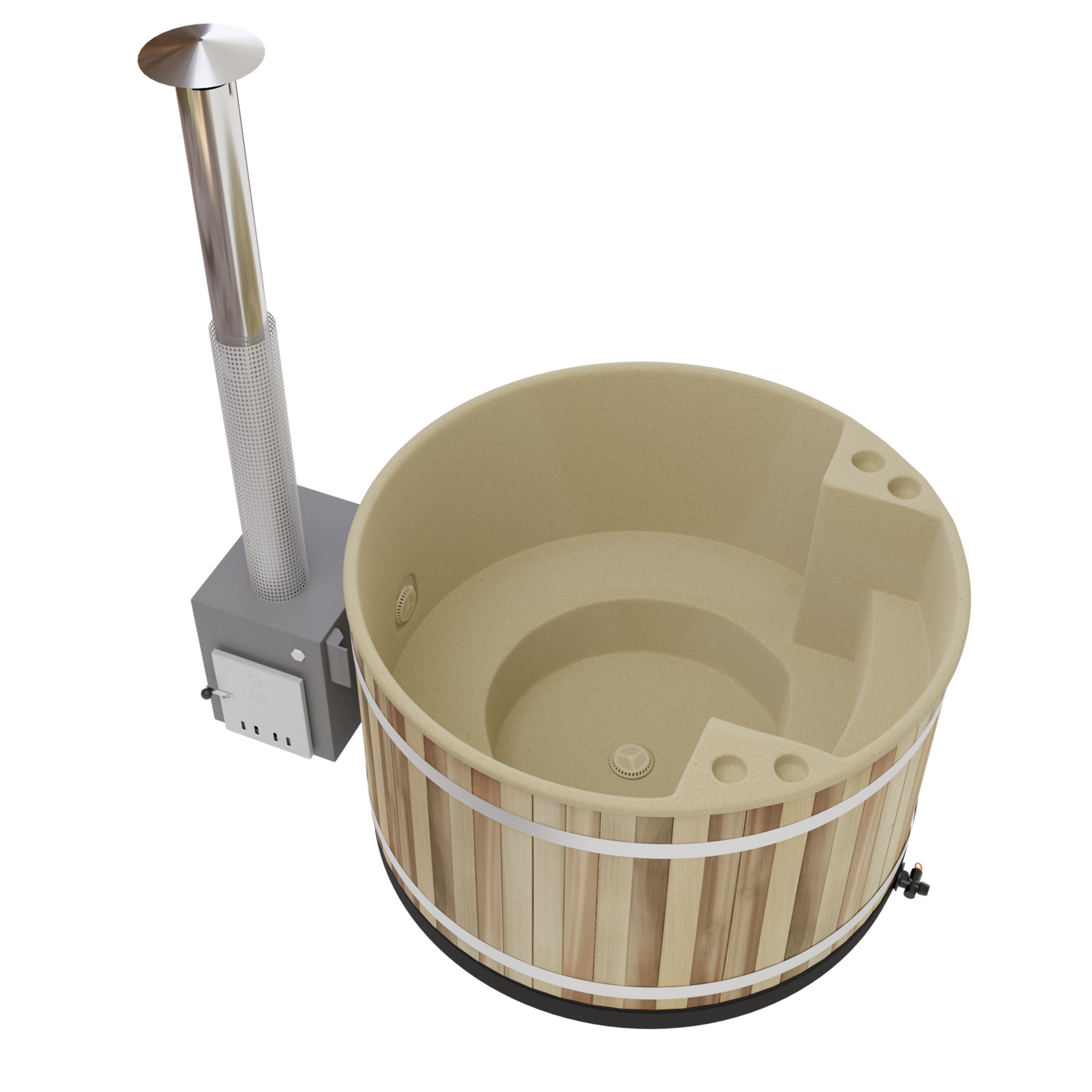 Kirami Comfort Family M | Hot Tub mit kompakten Macu Holzofen | Verschiedene Farben | Ø 170 cm | für 3-5 Personen