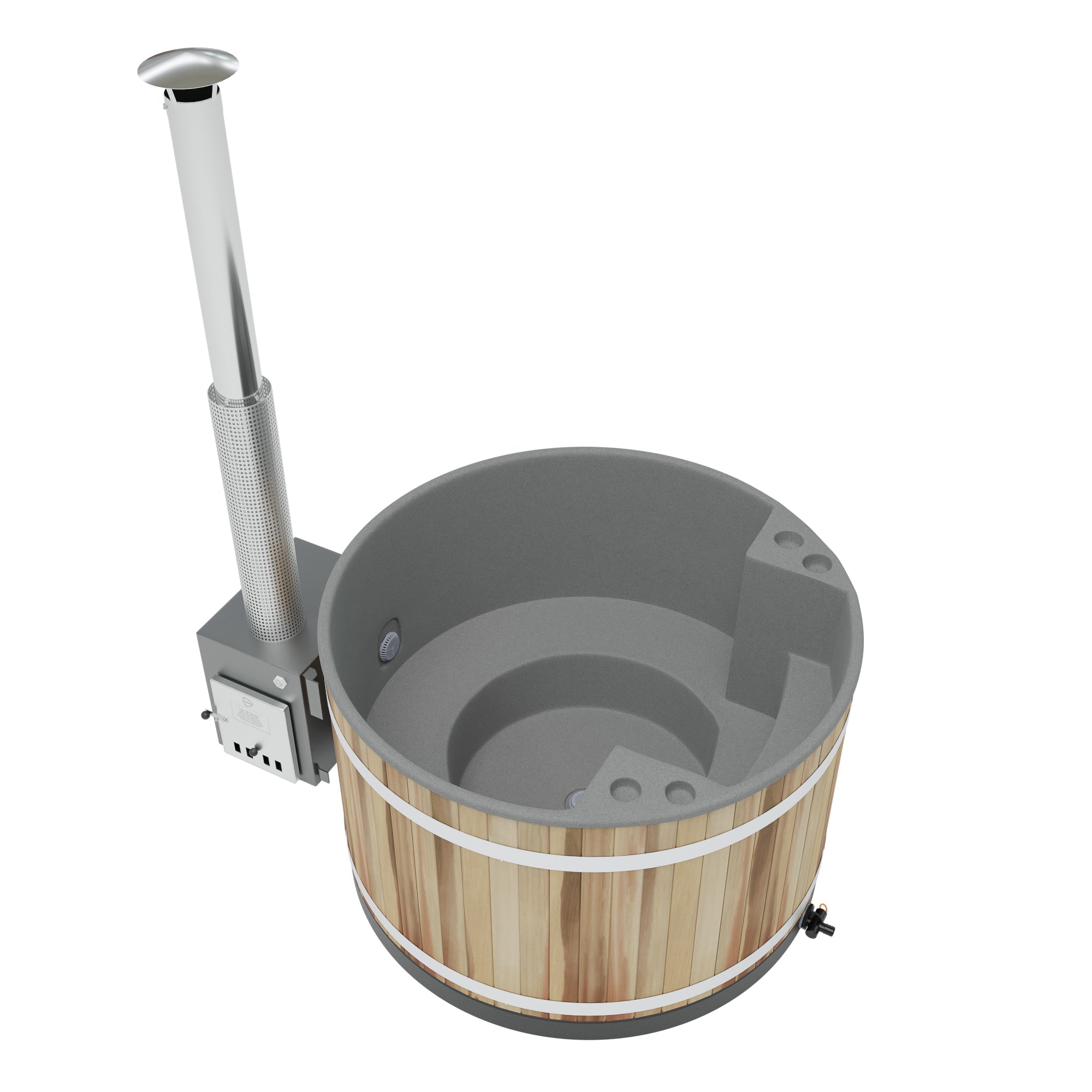 Kirami Comfort Family M | Hot Tub mit kompakten Macu Holzofen | Verschiedene Farben | Ø 170 cm | für 3-5 Personen