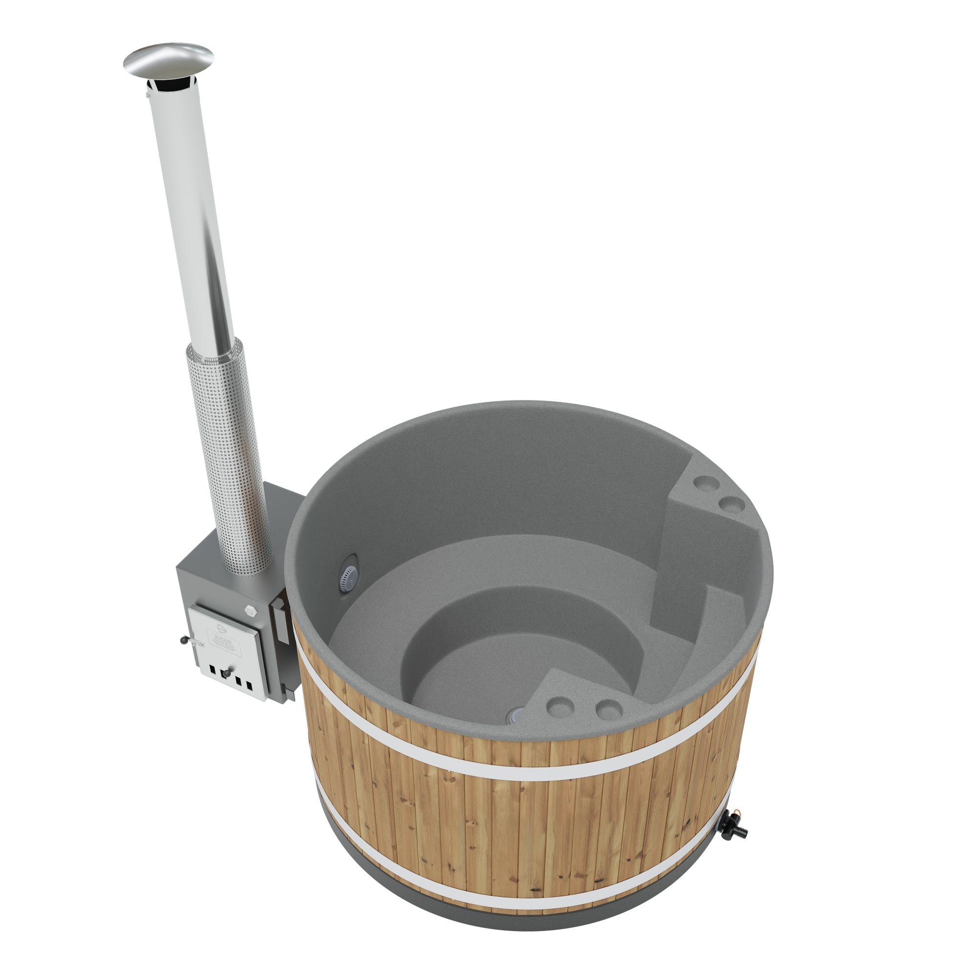 Kirami Comfort Family M | Hot Tub mit kompakten Macu Holzofen | Verschiedene Farben | Ø 170 cm | für 3-5 Personen