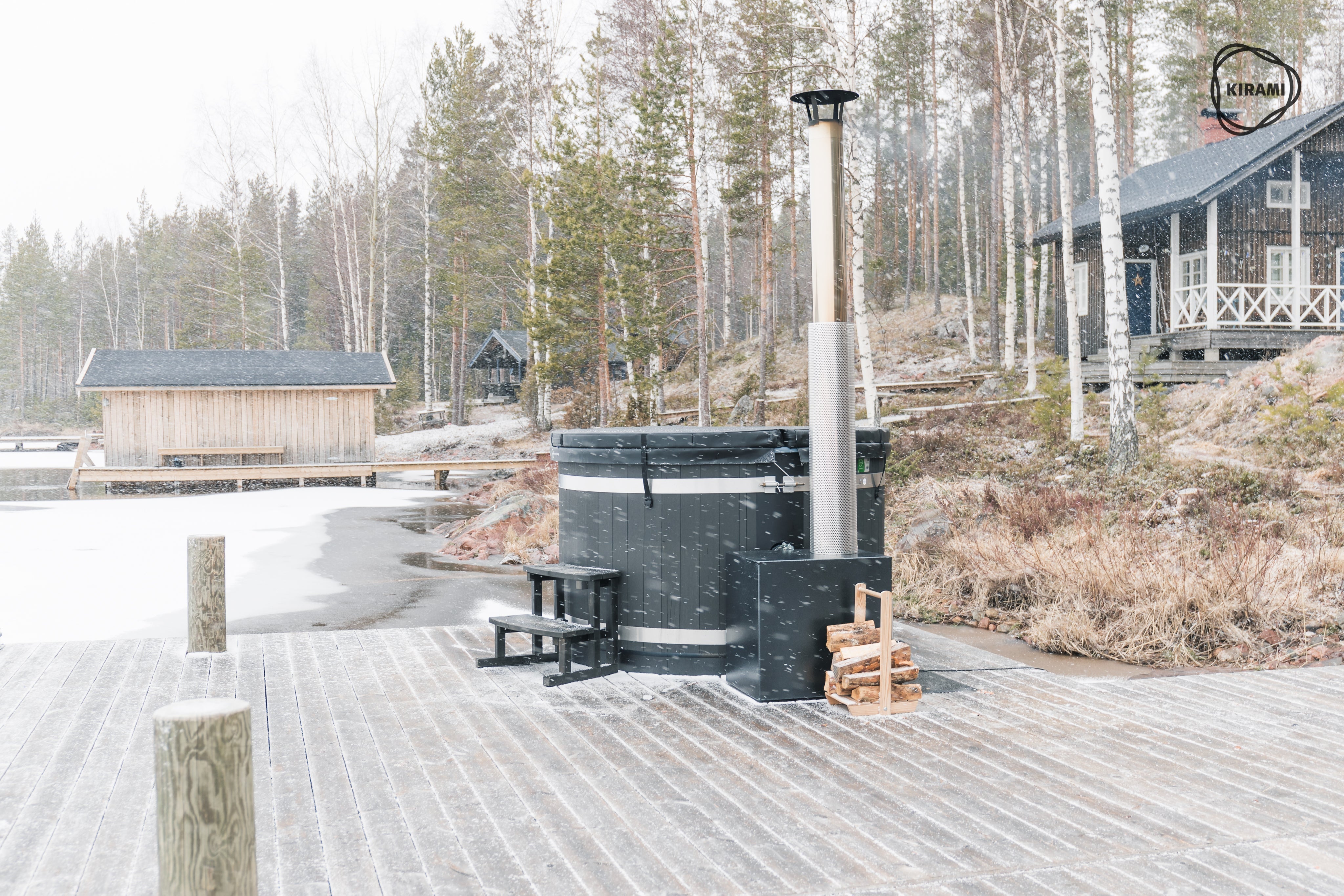 Kirami Comfort Steady M | Verschiedene Farben | Hot Tub mit starken Holzofen | Ø 170 cm | für 4-6 Personen