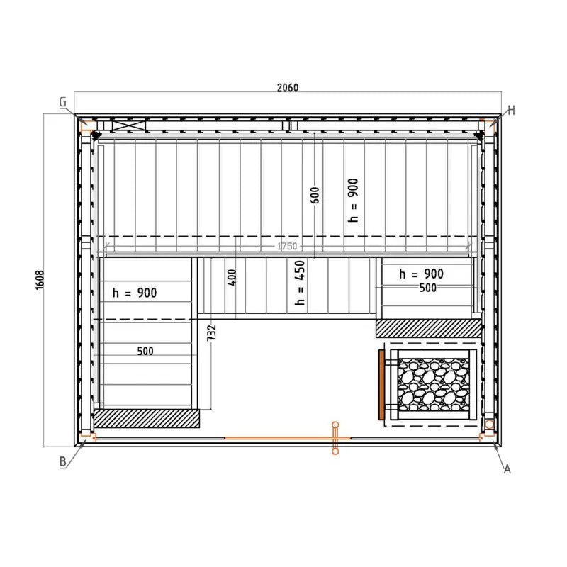 Harvia Variant Weergave M | Binnensauna sparrenhout kit | 206 x 161 x 202 cm (B/D/H) | S1620SV