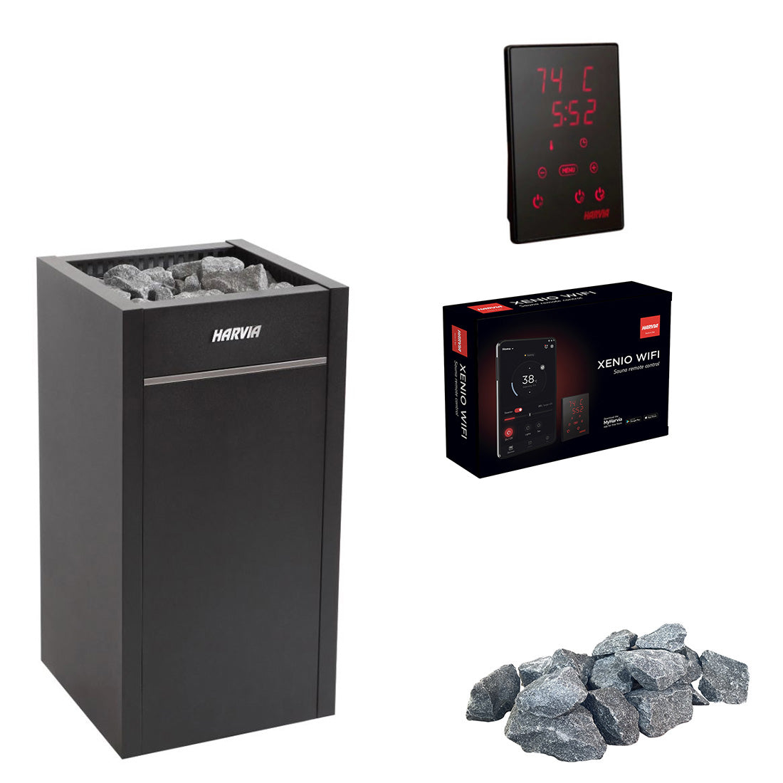 Harvia Virta E | Elektro Saunaofen Set mit CX170 Bedienfeld + WIFI Steuerung über das Handy | 6,8 kW / 9 kW / 10,8 kW