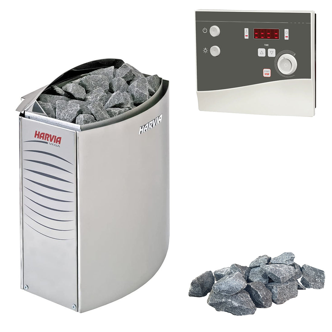 Harvia Vega E | Elektrische saunakachelset met sentiotec K4 Next saunabesturing + saunastenen | 4,5 kW / 6 kW / 8 kW / 9 kW