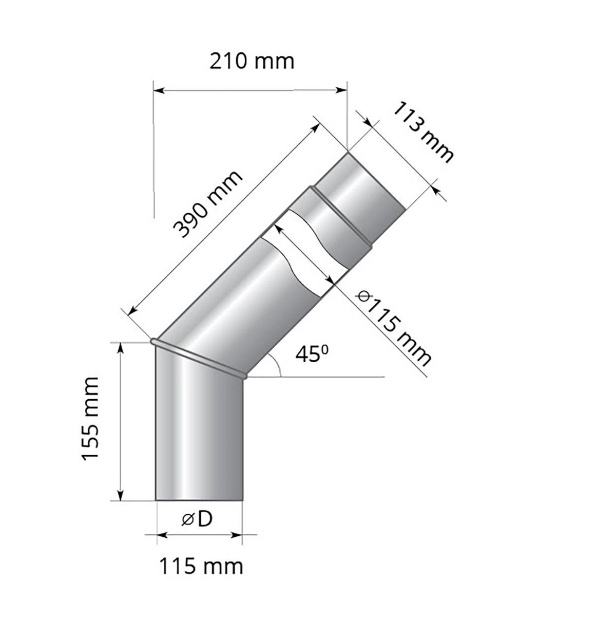 Harvia WZ45ST | Hoekbuis 45° RVS diameter 115 mm | WZ45ST